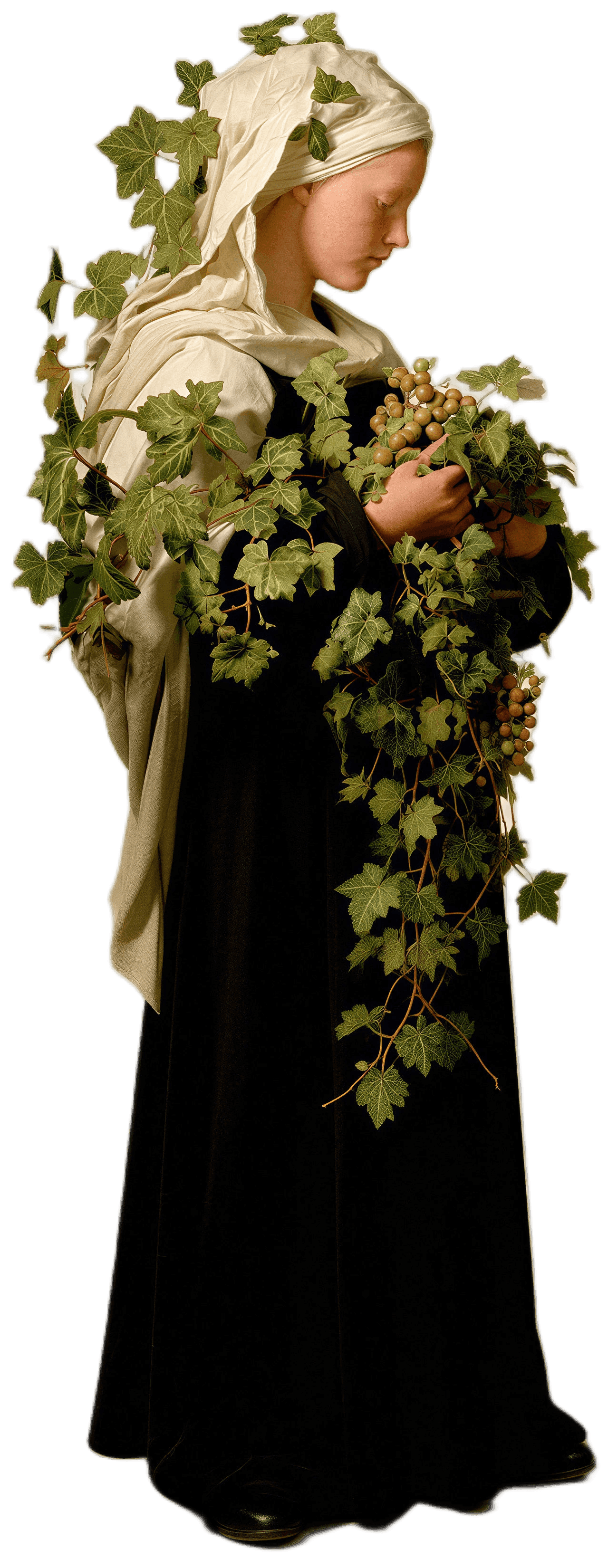 A classical figure entwined with vines